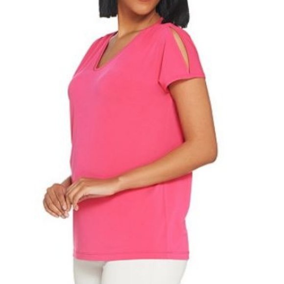 Susan Graver Tops - Susan Graver Liquid Knit Split-Sleeve Top 4788